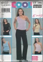 6137 NEW LOOK COOL JR 1 SHOULDER OR NOT TOPS, PANTS KNIT PATTERN 3/4-13/14 UNCUT